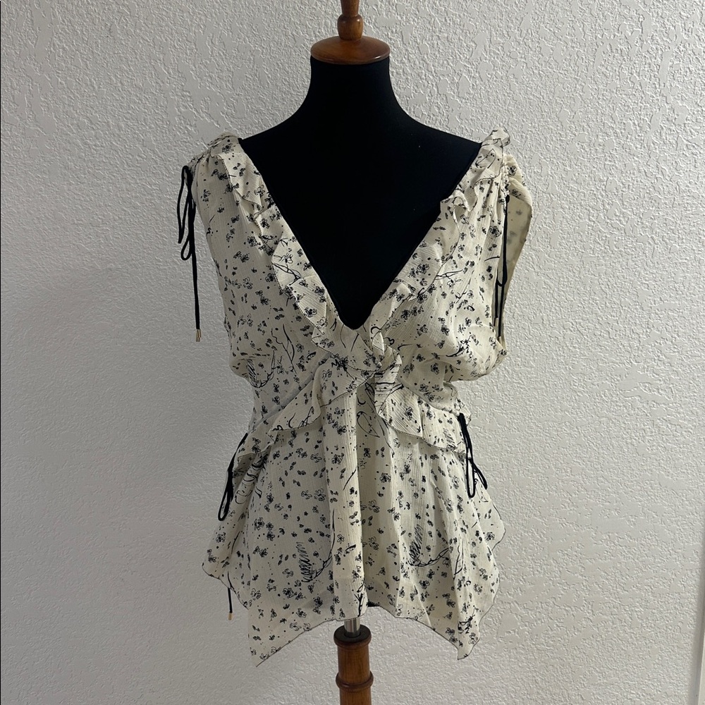 10 Crosby Derek Lam Cream and Black Floral Blouse